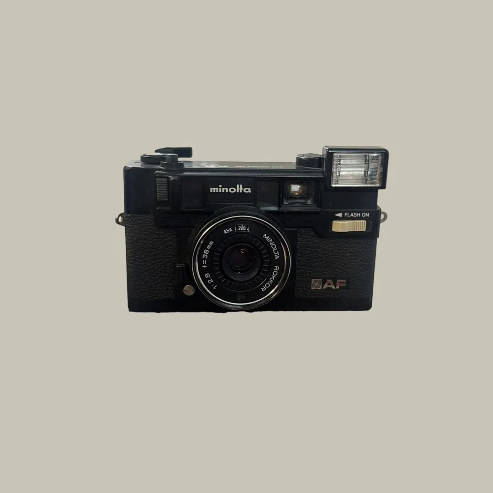 Minolta Hi-Matic AF 35mm Film Camera Rokkor 38mm f/2.8 w/ Case Untested